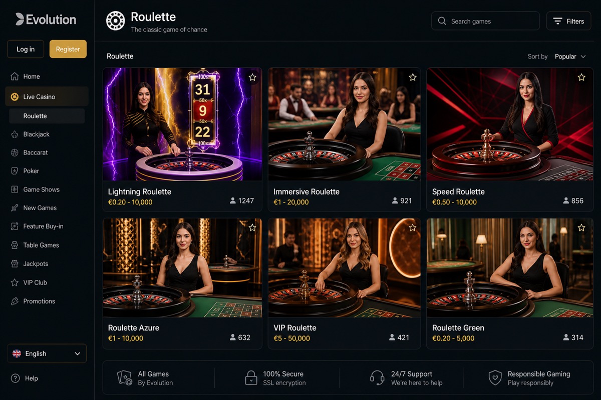 Evolution live roulette lobby at ILT8 — Lightning, Immersive & Speed Roulette