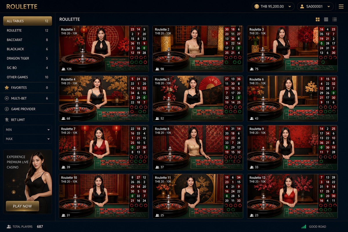 SA Gaming live roulette lobby at ILT8 — Asian European roulette tables